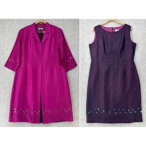 I.C.E. 2 Pc 100% Silk Dress Womens Size 14 Feminine Jacket Sheath Career Wedding